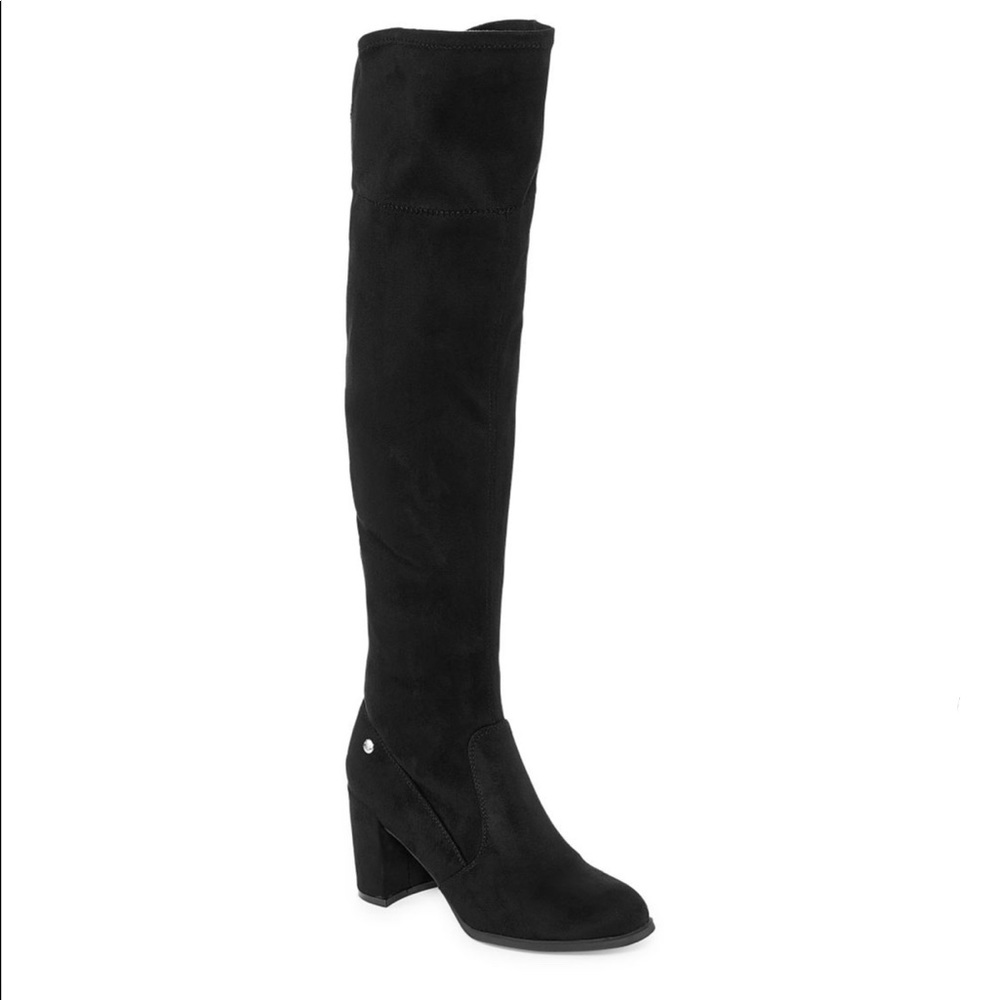 Liz Claiborne Womens Anabella Over the Knee Block Heel Zip Boots